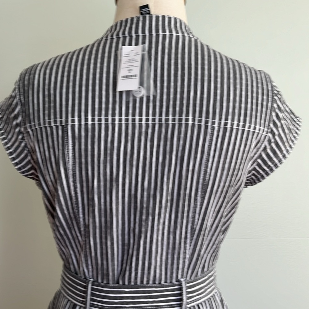 White House Black Market Gray and White Striped Utility Midi Dress - Picture 7 of 16